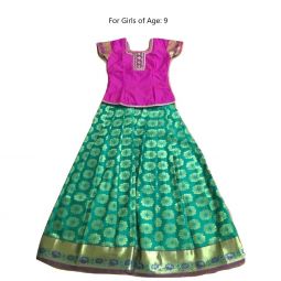 South Indian Lehenga skirt light green & pink  - 30"